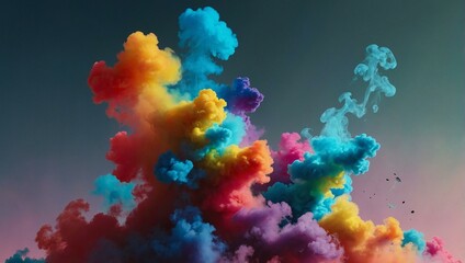 This abstract image shows multiple colorful smoke clouds that look like a colorful explosion against a dark gradient background