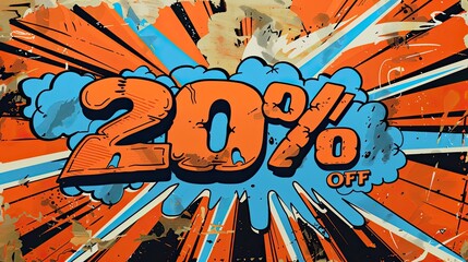 Colorful sale banner with "20 OFF" in a comic book explosion style