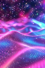 Abstract Neon Wavy Lines in Pink and Blue Shimmering Neon Light Waves