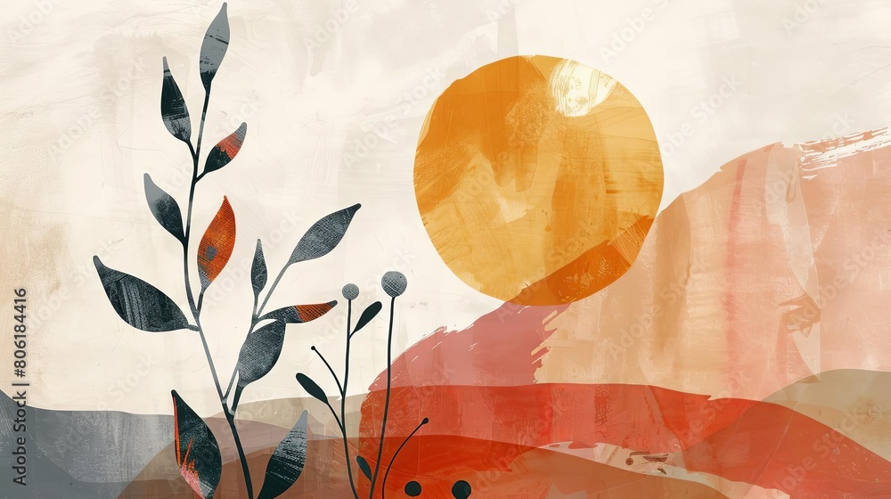 Poster clean and modern abstract composition with organic shapes in the background