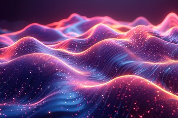 Obraz premium Abstract Neon Wavy Lines in Pink and Blue Shimmering Neon Light Waves