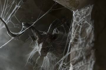Horned Apparition Emerging from a Cobweb-Filled Attic