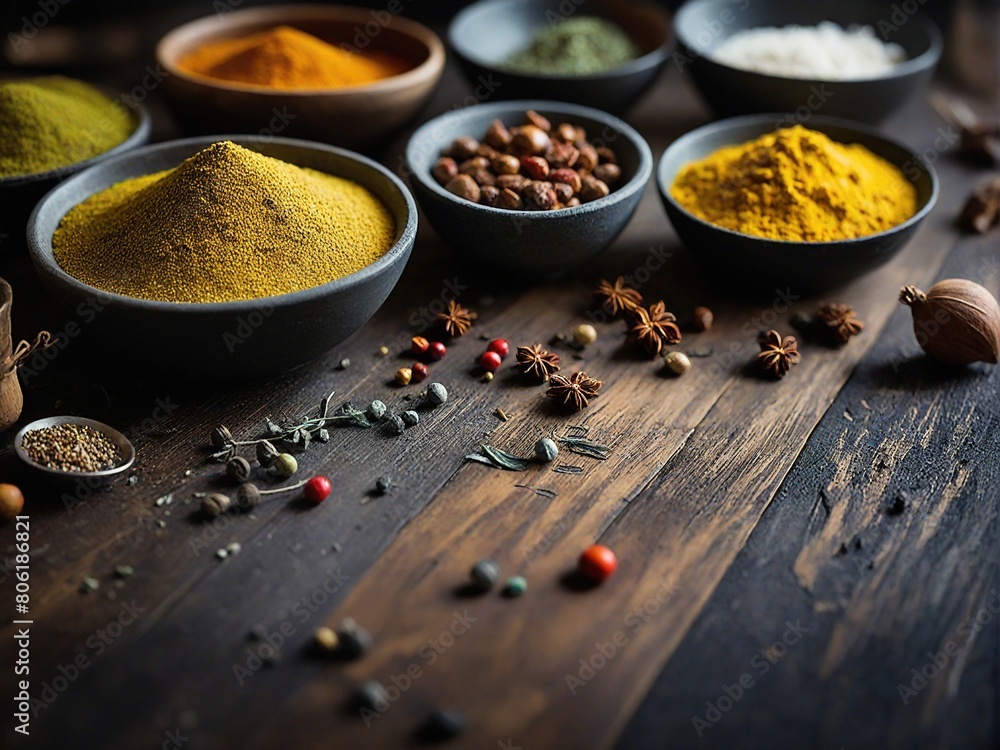 Sticker spices in a wooden spoon