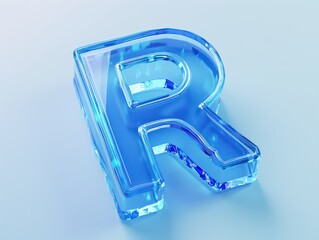letter R, blue glass transparent