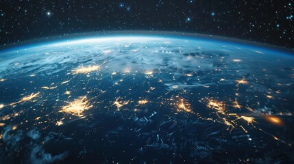 Obraz premium A photo of Earth from space at night showing city lights.