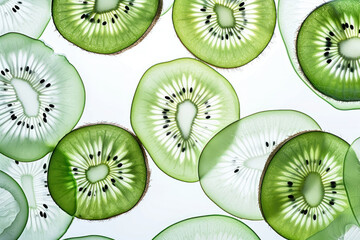 Fototapeta premium transparent slices of kiwi fruit artistically arranged