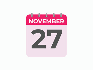 November  27 calendar reminder. 27 November  daily calendar icon template. Calendar 27 November  icon Design template. Vector illustration
