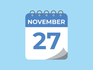 November  27 calendar reminder. 27 November  daily calendar icon template. Calendar 27 November  icon Design template. Vector illustration
