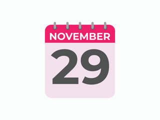 November  29 calendar reminder. 29 November  daily calendar icon template. Calendar 29 November  icon Design template. Vector illustration
