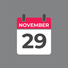 November  29 calendar reminder. 29 November  daily calendar icon template. Calendar 29 November  icon Design template. Vector illustration
