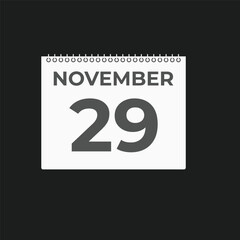 November  29 calendar reminder. 29 November  daily calendar icon template. Calendar 29 November  icon Design template. Vector illustration
