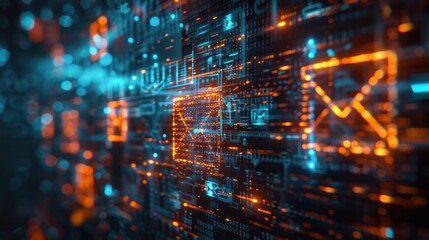 Fototapeta premium circuit board with glowing blue and orange lights