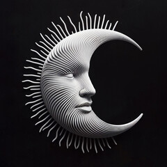 Illustration of abstract crescent moon face isolated on black background