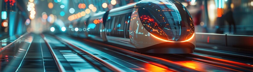 The future of transportation is here. The Hyperloop is a new type of train that can travel at speeds of over 600 miles per hour. It is powered by electricity and uses a vacuum tube to create a frictio - obrazy, fototapety, plakaty