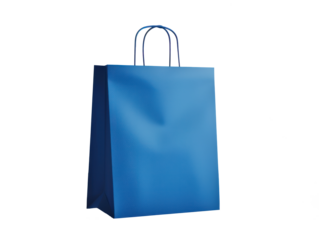 Blue paper shopping bag, PNG file of isolated cut-out object on transparent background, mockup template for the design, Shopping sale delivery concept