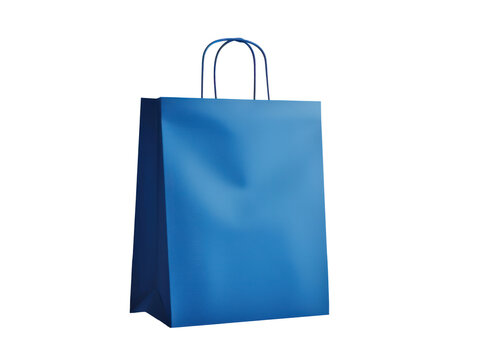 Blue paper shopping bag, PNG file of isolated cut-out object on transparent background, mockup template for the design, Shopping sale delivery concept