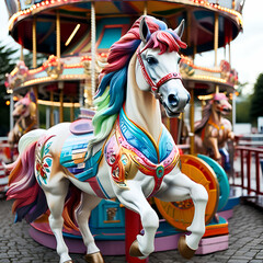 Fototapeta na wymiar Colorful horse as part of a vintage merry-go-round