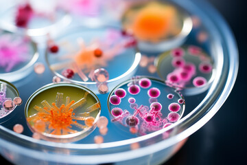 Petri dish containing colonies of antibiotic-resistant bacteria. Generative AI