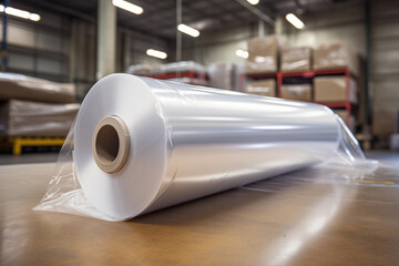 Roll of transparent shrink-wrap film. Generative AI