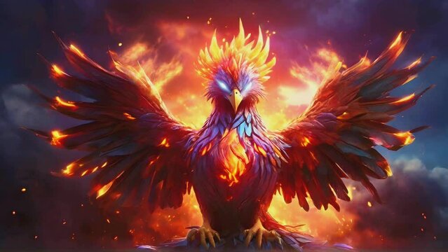 the legend of the fire phoenix in cartoon or anime style