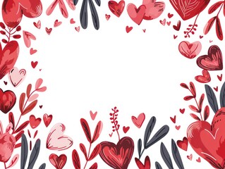 Valentine's Day frame design with hearts and leaves