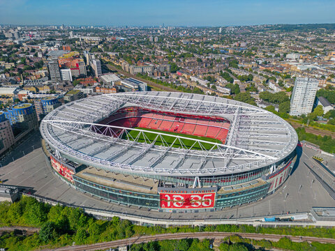 London. United Kingdom. 08/16/2023 Aerial image of The Emirates Stadium. Arsenal Football Club. 16th August 2023