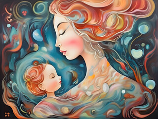 Mother and Child Love Surreal Illustration Art
