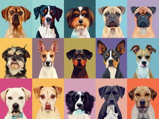 dog breeds, playful and colorful background