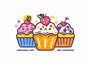 muffins cakes icons on white background