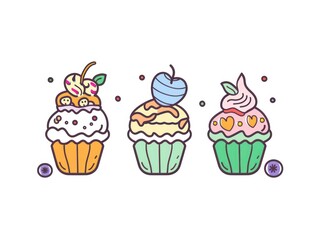 muffins cakes icons on white background
