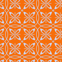 Seamless pattern with symmetrical elements on orange background. Oriental background