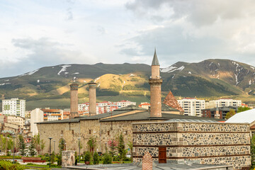Ulu Mosque and Twin Minaret Madrasa. Places to Visit in Erzurum. Historical stone architectural...