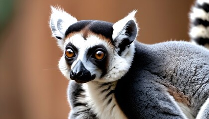 Naklejka premium A Lemur With Its Ears Perked Up Listening For The