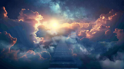 Road to paradise, a staircase in the clouds rises to the sky