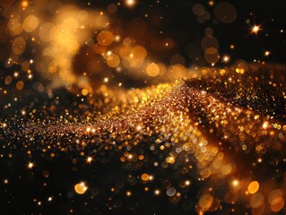 gold glitter stars particle bokeh black background