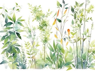 bamboo leaf plants watercolor, white background