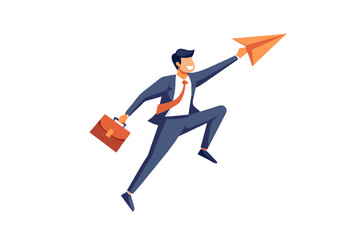 Change career path or difference direction leadership or individual freedom to choose own way to success courage to see opportunity concept businessman flying origami airplane change direction modern