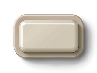 rectangular button, rounded edges, gray-beige color