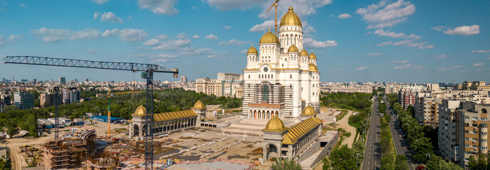 Catedrala Mantuirii Neamului Construction Site of the Romanian Orthodox Cathedral on a sunny day