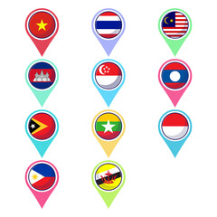 Flat vector of Southeast Asian countries flag icon mascot collection