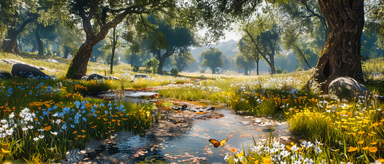 Vibrant Autumn Colors in a Peaceful Forest, Sunlight Filtering Through Golden Leaves, Seasonal Beauty