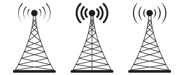 set of Radio tower icon. Vector. Electric tower icon. Antenna icon. Communication tower icon. Radio tower  symbol, vector illustration