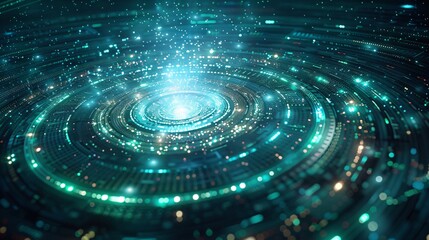 Teal Cybernetic Vortex with Radiant Light Effects