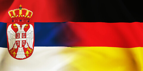 German,Serbia flag together.Germany,Serbian waving flag background