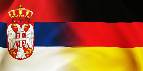 Fototapeta premium German,Serbia flag together.Germany,Serbian waving flag background