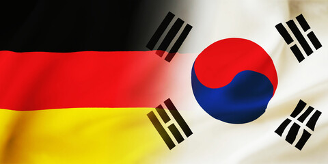 German,South Korea flag together.Germany,South Korean waving flag background