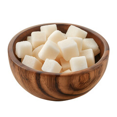 Bowl wooden with sugar cubes isolated on transparent background Generative Ai.