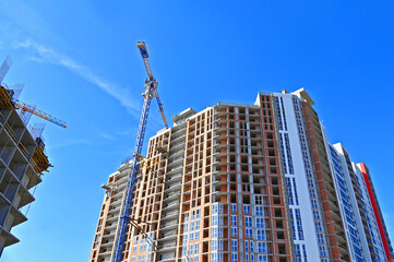 Highrise construction site and crane