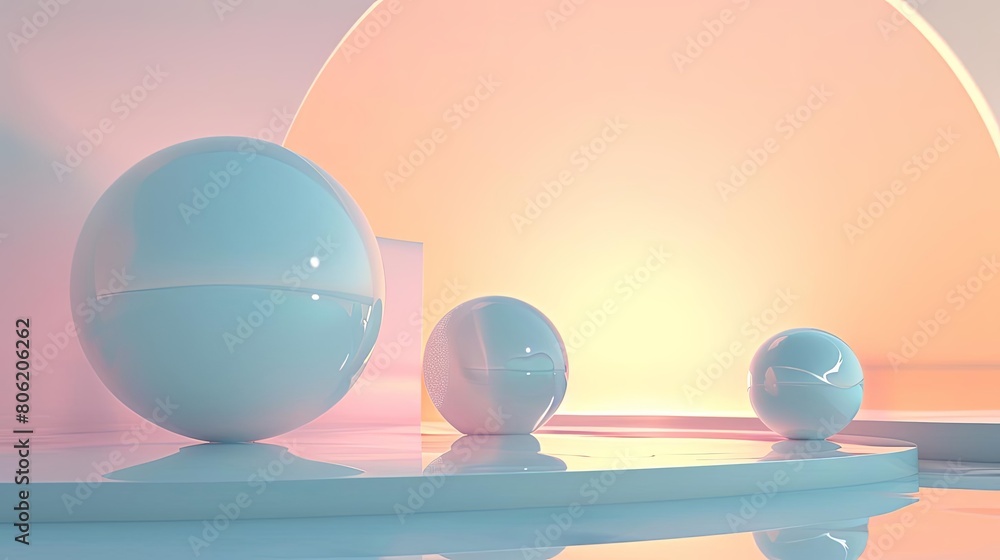 Poster minimalist composition with fluid shapes and serene gradients featuring a white egg and a blue egg o