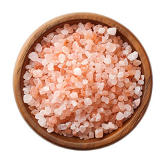 pink himalayan salt with Wooden bowl isolated on transparent background Generative Ai.